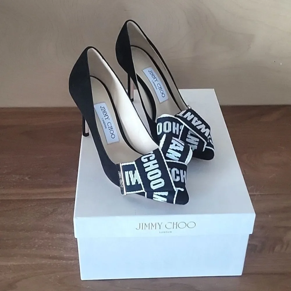 NWT Jimmy Choo 35.5 Tegan 5 Black Bow Girly Dainty Coquette Suede Heels Pumps